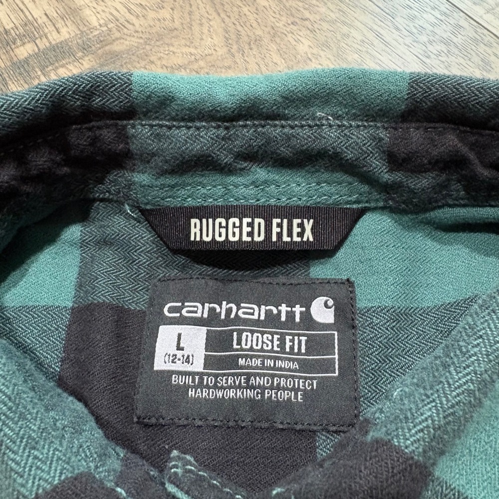 Carhartt Flannel Shirt Womens L Green Good Rugged Flex Plaid TW5574-W - Picture 3 of 7